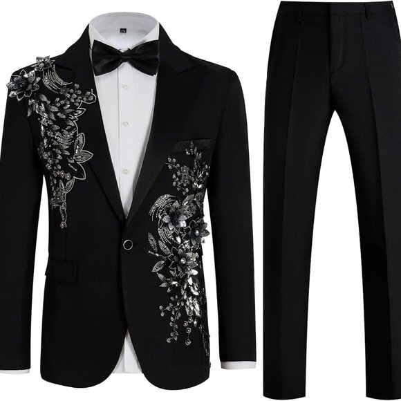 Other - Elegant Men's Slim Fit 2-Piece Tuxedo Suit in Black - Sizes X-Large Available